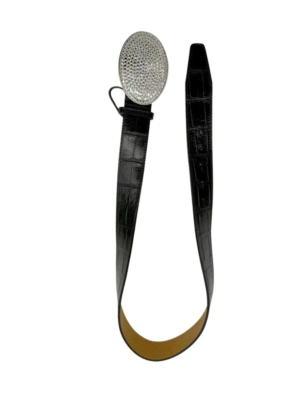 Vintage Rhinestone/Crystal Belt with Crocodile Embossed leather Brown